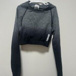 Gymshark Pullover Women XS Black Gray Long Sleeve Crop Top Seamless Athletic